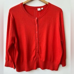 GAP - 3/4 Sleeve, Crew Neck Button Front Summer Cardigan - Heather Red - XL
